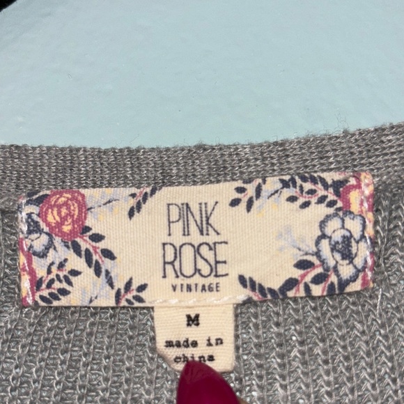 Pink Rose Women’s Flowy Grey Wide Sleeve Tunic Top w/ Crisscross Detail Neckline - Picture 6 of 7